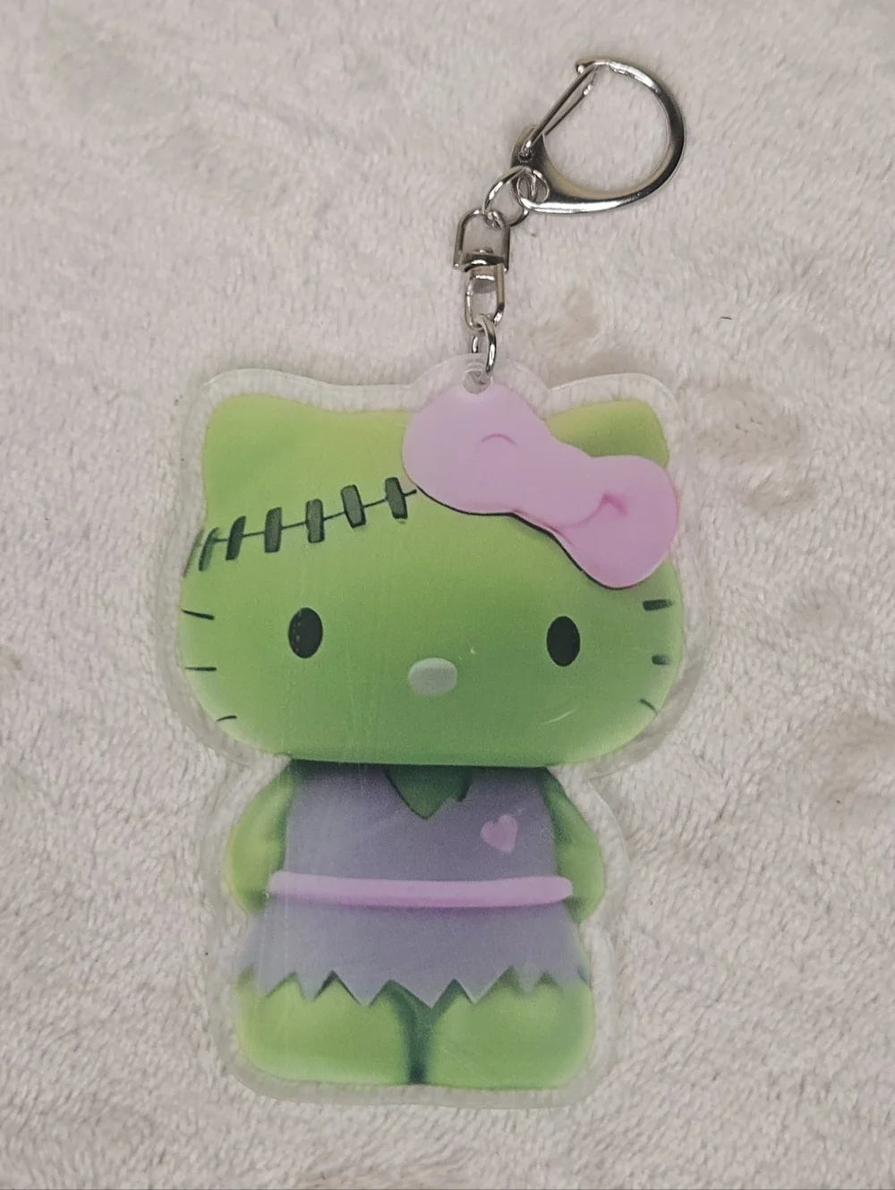 Hello Kitty Plastic Halloween Frankenstein Keychain